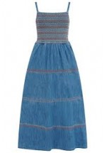 Sugarhill Brighton Murren Shirred Midi Dress (Blue Denim) SS26